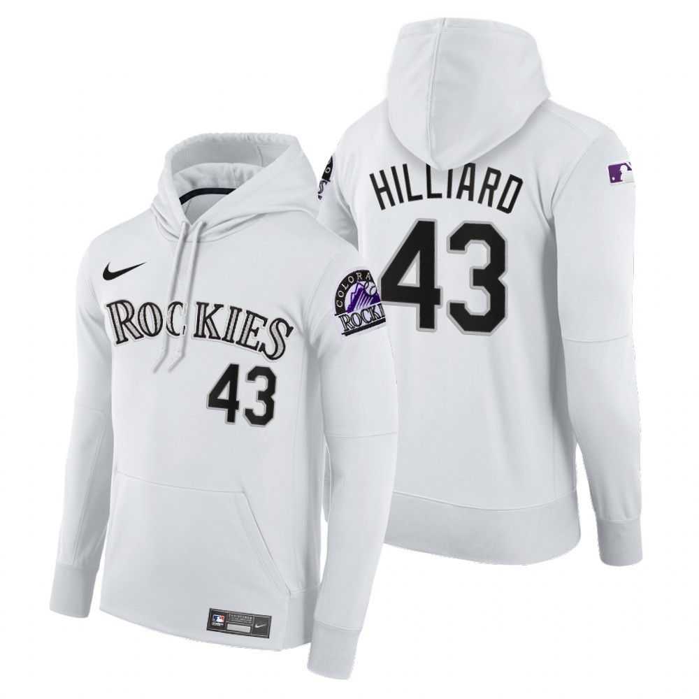 Men Colorado Rockies 43 Hilliard white home hoodie 2021 MLB Nike Jerseys